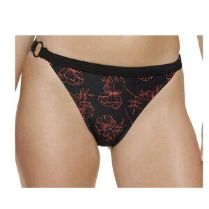 CALVIN KLEIN Womens Logo Ring Floral Printed Bikini Swim Bottom Black Pink M NWT